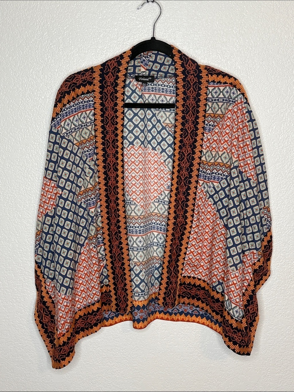 Tolani Anthropologie Multi Color Boho Embroidered Topper Kimono One Size